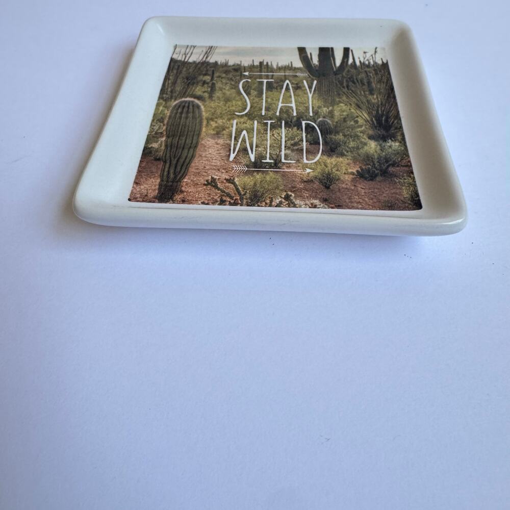 Primitives‎ by Kathy Small Trinket Tray Stay Wild Cactus White Square Boho Gift - Picture 7 of 10